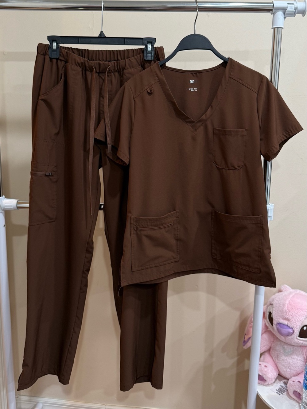 COZflex Brown Scrub Set Top & Pants Size S